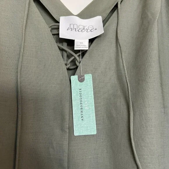 Anthropologie Mare Mare Bubble Sleeve Lace-Up Midi Dress Boho NWT (Size 1X) - Picture 5 of 8